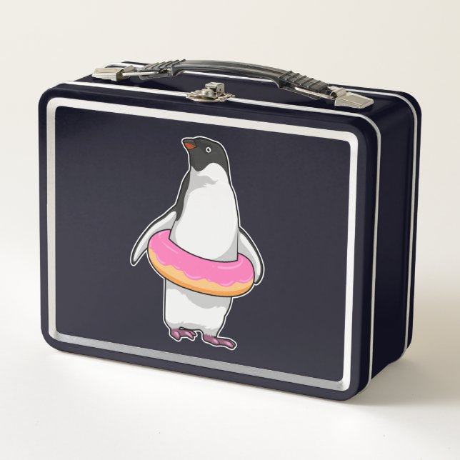 Pinguin mit Donut Metall Brotdose (Vorderseite)