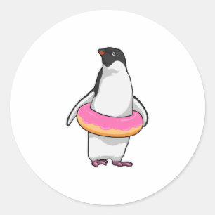 Pinguin mit Donut Runder Aufkleber