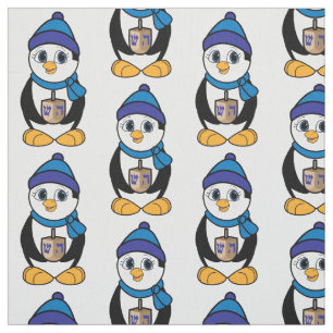 Pinguin mit Dreidel bei Chanukka Stoff