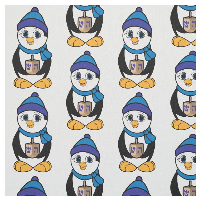 Pinguin mit Dreidel bei Chanukka Stoff (Muster)