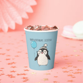 Pinguin mit einem Ballon Personalisierten Geburtst Pappbecher