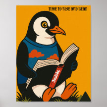 Pinguin mit einem Buch - Zeit zum Aufstehen und Le