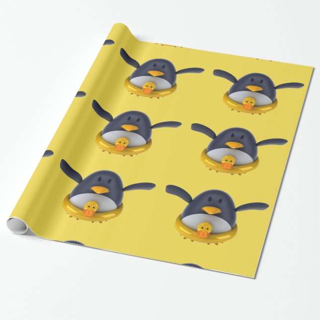 Pinguin mit einem Gummienten-glatten Packpapier (Ungerollt)