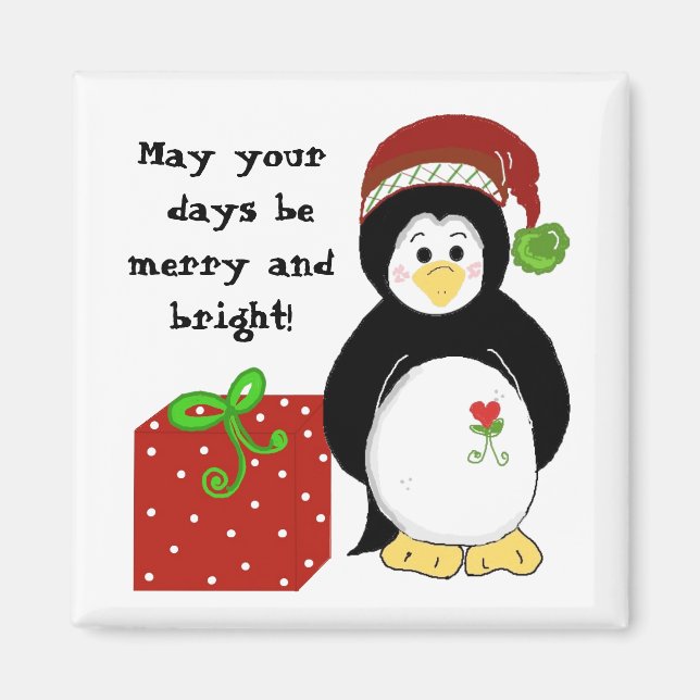 Pinguin mit einer Weihnachtsbotschaft Magnet (Vorne)