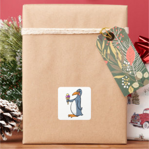 Pinguin mit Eis-Creme-Quadrat Quadratischer Aufkleber