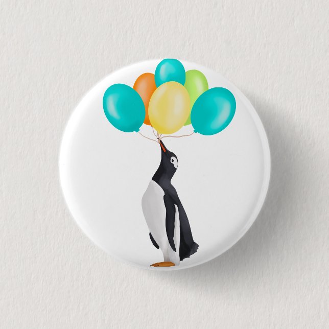 Pinguin mit farbenfrohen Balloons Button (Vorderseite)