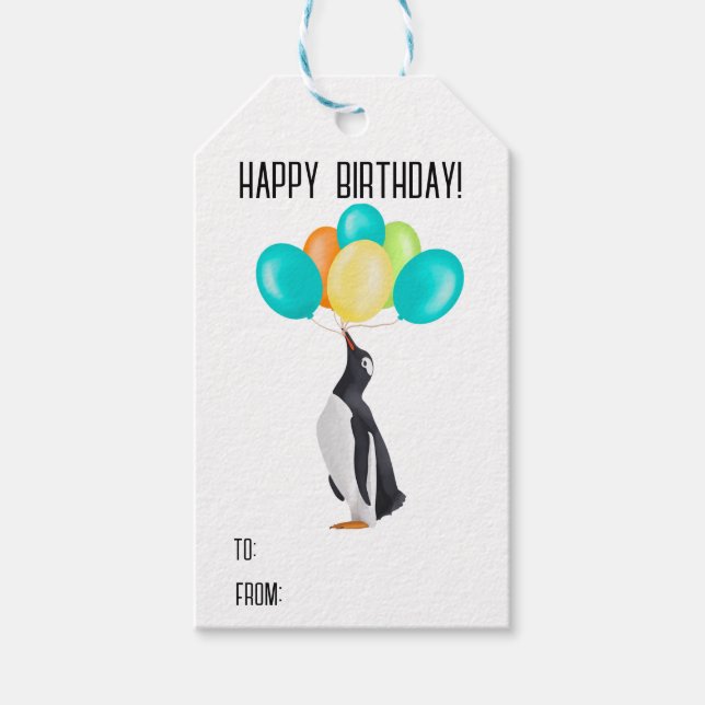 Pinguin mit farbenfrohen Balloons Geschenkanhänger (Vorderseite)