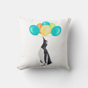 Pinguin mit farbenfrohen Balloons Kissen