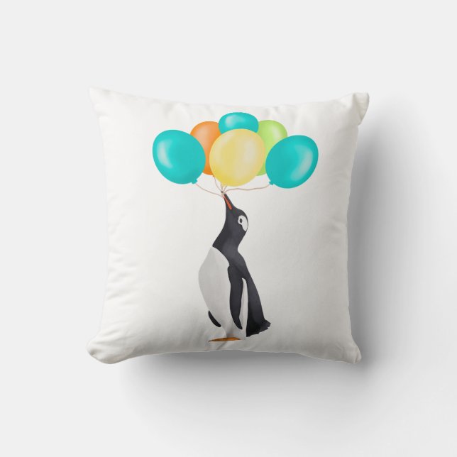 Pinguin mit farbenfrohen Balloons Kissen (Vorderseite)