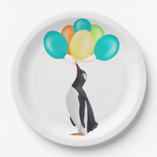 Pinguin mit farbenfrohen Balloons Pappteller