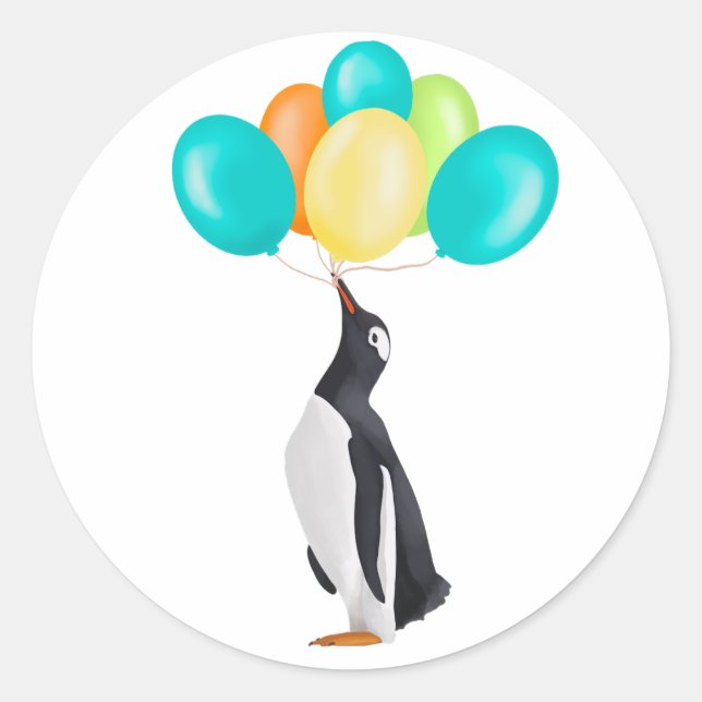 Pinguin mit farbenfrohen Balloons Runder Aufkleber (Vorderseite)