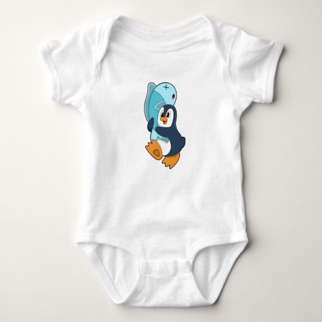 Pinguin mit Fisch Baby Strampler (Vorderseite)