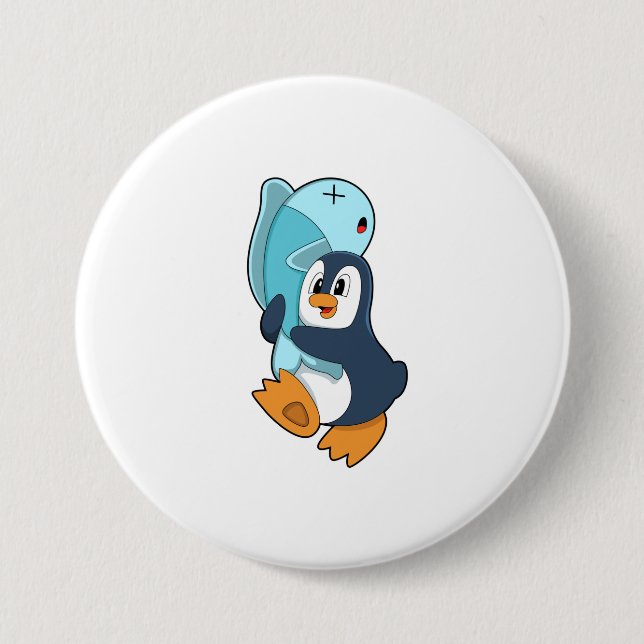 Pinguin mit Fisch Button (Vorderseite)