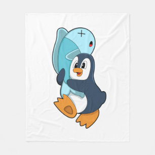 Pinguin mit Fisch Fleecedecke