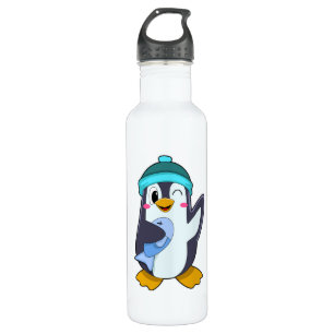 Pinguin mit Fisch & Hut Edelstahlflasche