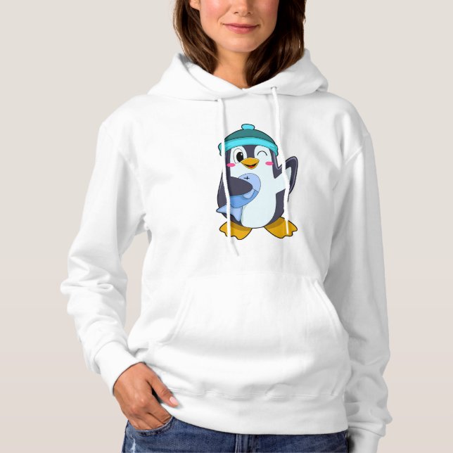 Pinguin mit Fisch & Hut Hoodie (Vorderseite)