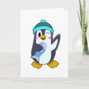 Pinguin mit Fisch & Hut Karte