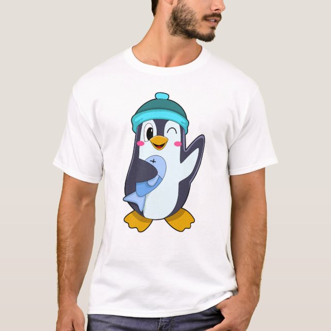 Pinguin mit Fisch & Hut T-Shirt (Vorderseite)