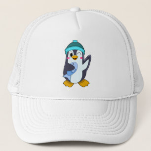 Pinguin mit Fisch & Hut Truckerkappe