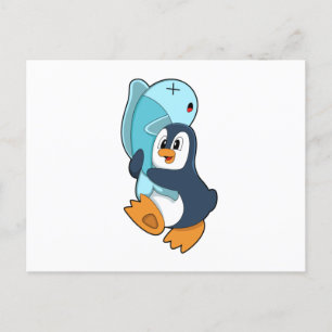 Pinguin mit Fisch Postkarte