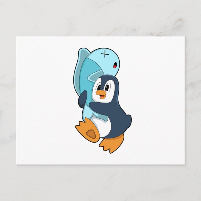 Pinguin mit Fisch Postkarte (Vorderseite)