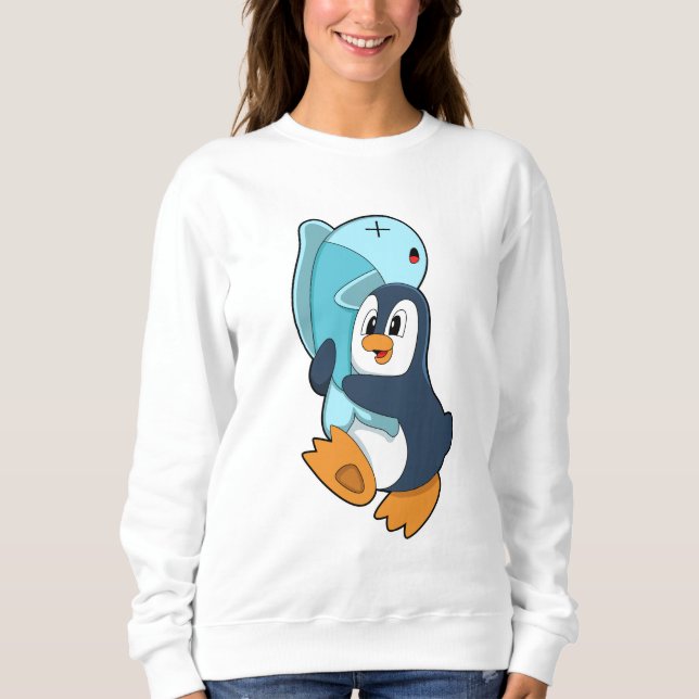 Pinguin mit Fisch Sweatshirt (Vorderseite)