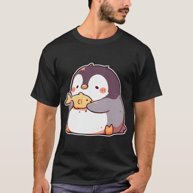 Pinguin mit Fisch T-Shirt (Vorderseite)
