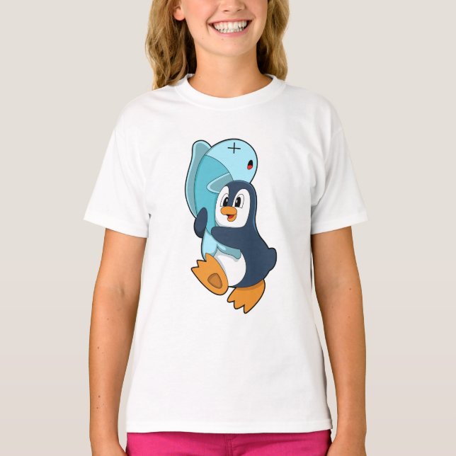Pinguin mit Fisch T-Shirt (Vorderseite)