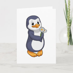 Pinguin mit Gänseblümchen Karte