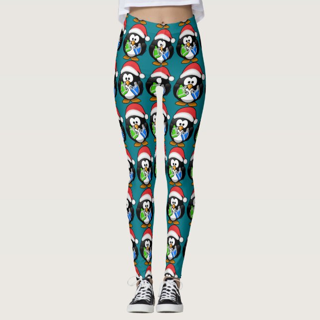 Pinguin mit Geschenken Leggings (Vorderseite)