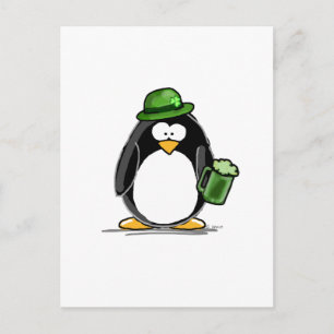 Pinguin mit grünem Bier Postkarte
