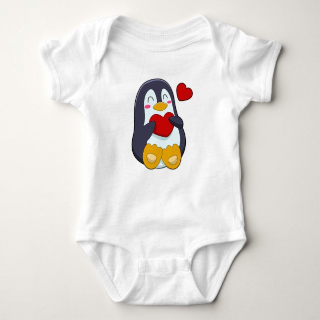 Pinguin mit Herz Baby Strampler (Vorderseite)