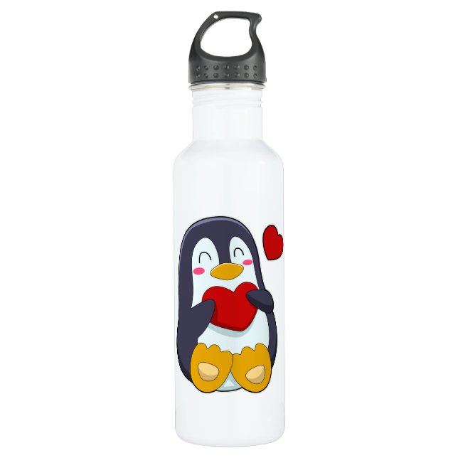 Pinguin mit Herz Edelstahlflasche (Vorderseite)