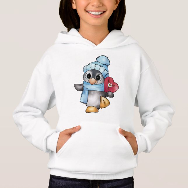 Pinguin mit Herz Hoodie (Vorderseite)