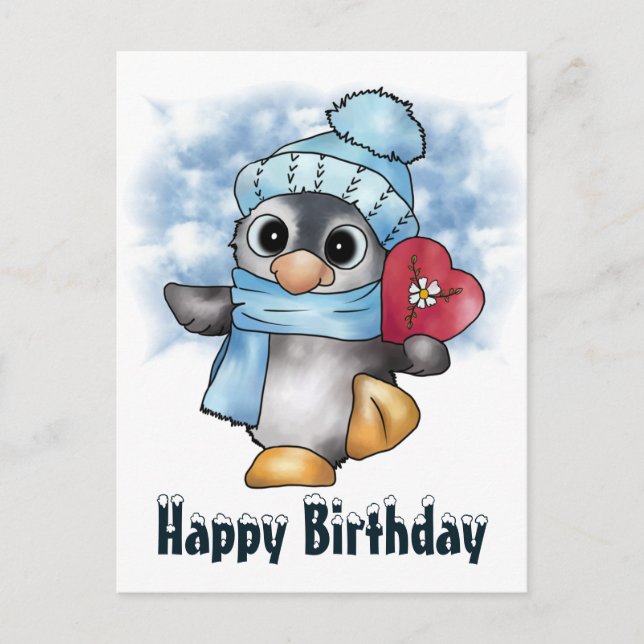 Pinguin mit Herz Postkarte (Vorderseite)