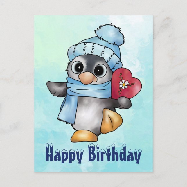 Pinguin mit herz postkarte (Vorderseite)