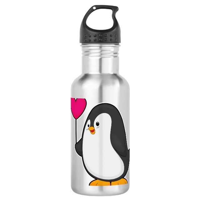 Pinguin mit Herzballon Edelstahlflasche (Vorderseite)