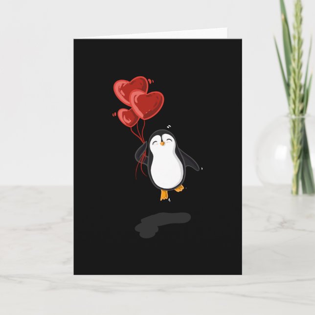 Pinguin mit Herzballons. Karte (Vorderseite)