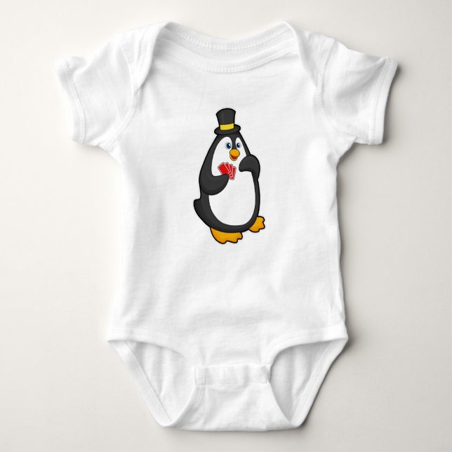 Pinguin mit Hut im Poker mit Poker-Karten Baby Strampler (Vorderseite)