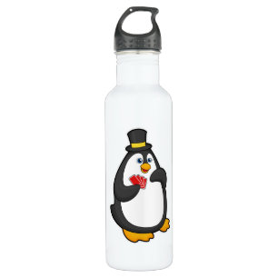 Pinguin mit Hut im Poker mit Poker-Karten Edelstahlflasche