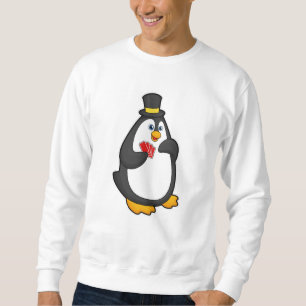 Pinguin mit Hut im Poker mit Poker-Karten Sweatshirt