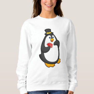 Pinguin mit Hut im Poker mit Poker-Karten Sweatshirt