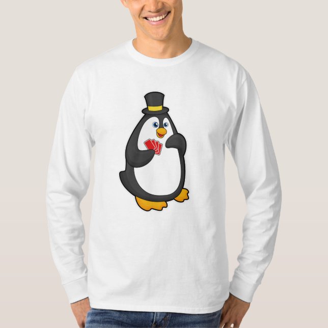 Pinguin mit Hut im Poker mit Poker-Karten T-Shirt (Vorderseite)