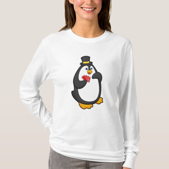 Pinguin mit Hut im Poker mit Poker-Karten T-Shirt (Vorderseite)