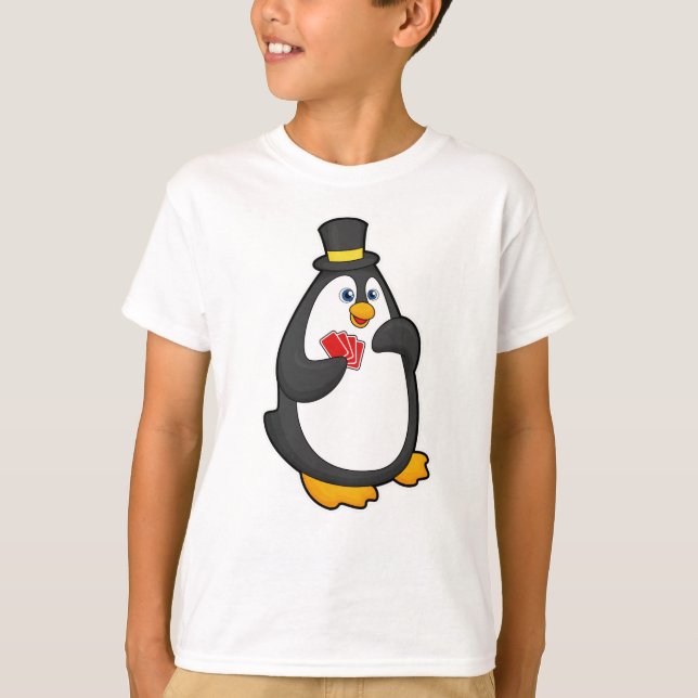 Pinguin mit Hut im Poker mit Poker-Karten T-Shirt (Vorderseite)