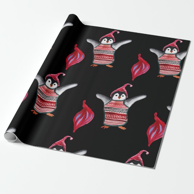 Pinguin mit Hutwackelpapier Geschenkpapier (Ungerollt)