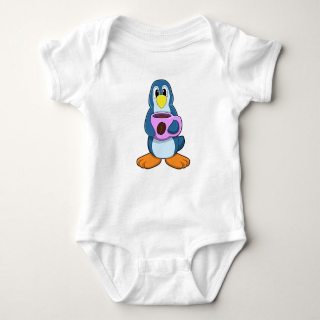 Pinguin mit Kaffee-Cup Baby Strampler (Vorderseite)
