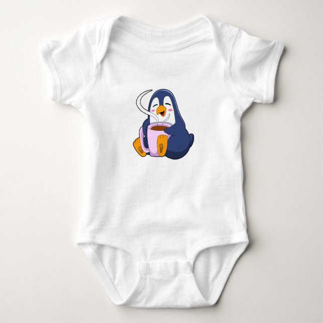 Pinguin mit Kaffee-Cup Baby Strampler (Vorderseite)