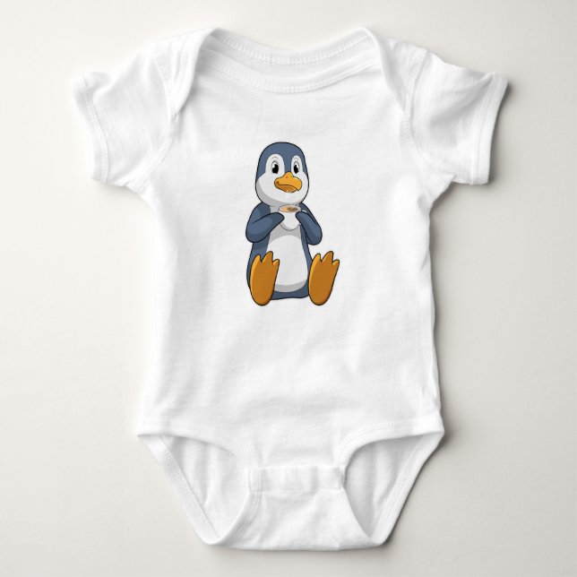 Pinguin mit Kaffee-Cup Baby Strampler (Vorderseite)