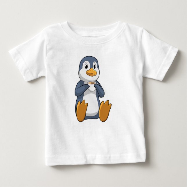 Pinguin mit Kaffee-Cup Baby T-shirt (Vorderseite)